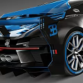 Bugatti Blue Sports Car With Sleek Body Rear Wing And High Performance