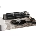 Modern Living Room with Black Leather Sofa White Armchair Floor Lamp and Round Coffee Table