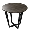 Round Coffee Table With Dark Wood Grain Top And Black Metal Legs