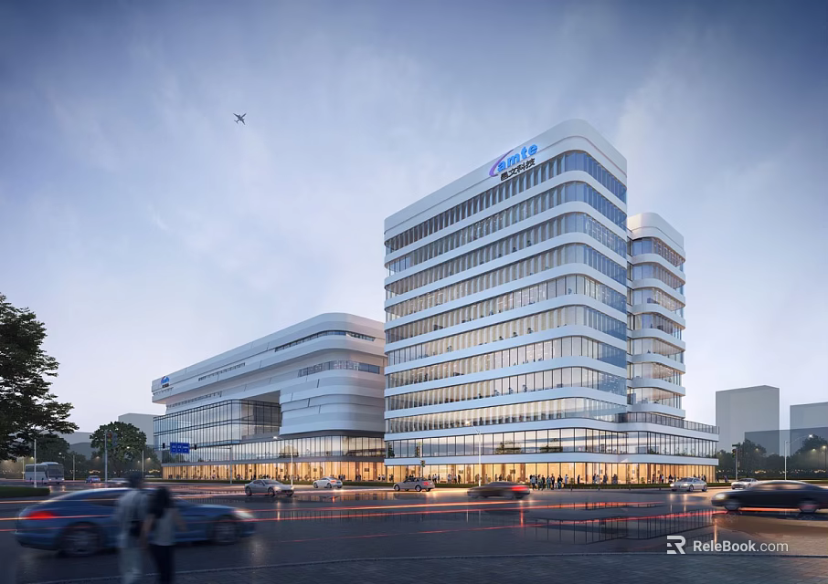 Modern High Rise Industrial Factory Building with Glass Curtain Walls and Tech Manufacturing Facilities 3d model 