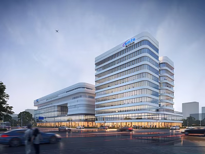 Modern High Rise Industrial Factory Building with Glass Curtain Walls and Tech Manufacturing Facilities 3d model