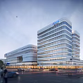 Modern High Rise Industrial Factory Building with Glass Curtain Walls and Tech Manufacturing Facilities