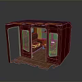 Detailed Train Compartment Interior With Red Exterior Beds Windows And Wooden Floor