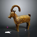 Intricately Carved Golden Goat Sculpture with Detailed Standing Figure and Artistic Design