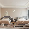 Cozy Modern Kids Bedroom With Astronaut Wall Decors And Two Beds