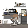Modern Minimalist Office Desk Workspace With Lamp Chair Monitor Bookshelf And Plant