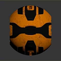 Modern Orange And Black Sphere With Geometric Design On Textured Reflective Surface