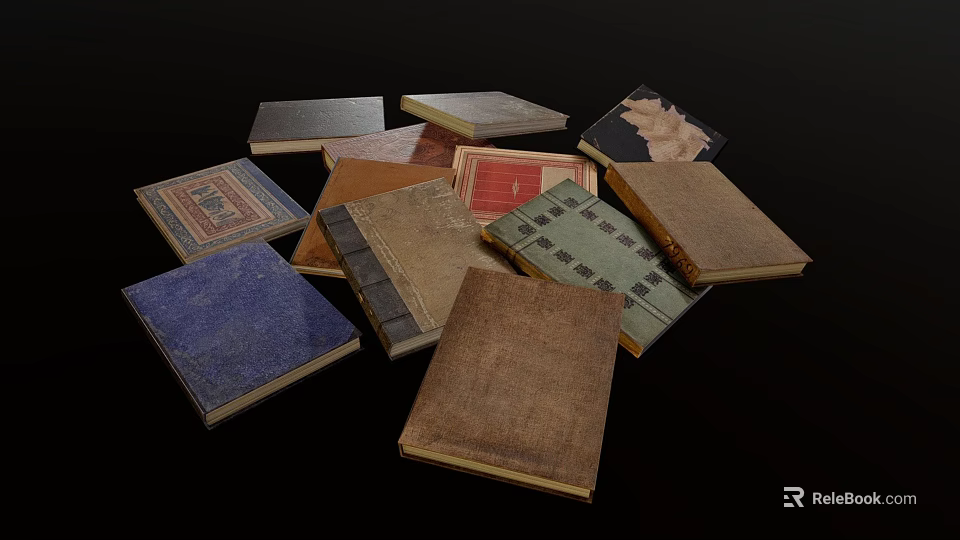 Vintage Books Collection With Assorted Colored Covers Different Styles And Stacked Together 3d model 
