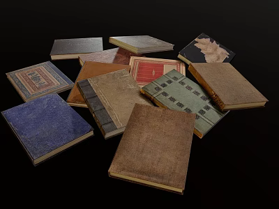 Vintage Books Collection With Assorted Colored Covers Different Styles And Stacked Together 3d model