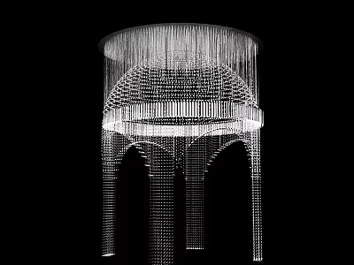 Elegant Banquet Hall Interior With Luxurious Crystal Chandelier And Arch Design 3d model