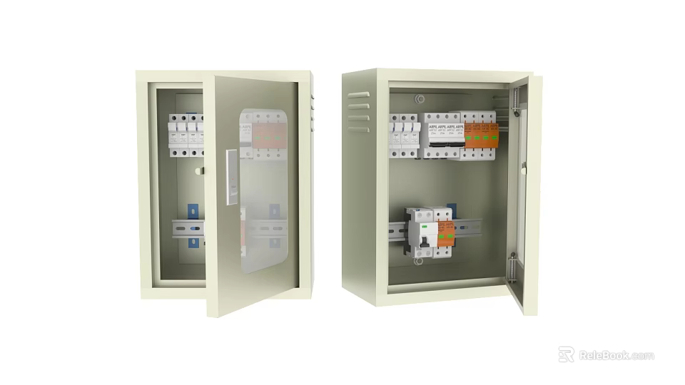Two Open Distribution Boxes With Circuit Breakers And Electrical Components 3d model 