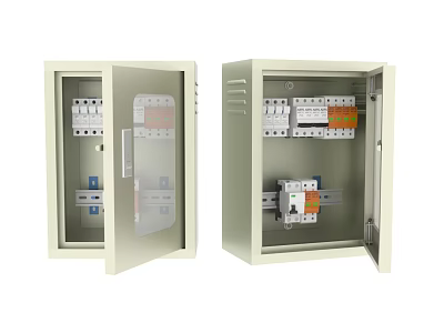 Two Open Distribution Boxes With Circuit Breakers And Electrical Components 3d model