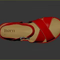Red Wedge Heel Sandals With Cross Straps Buckle Closure And Yellow Sole