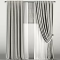 Gray and Black Striped Curtains with White Sheer Layers and Modern Tied Design