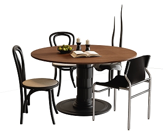 Middle Style Dining Table and Chair Combination Dining Chair Single Chair Round Dining Table 3d model