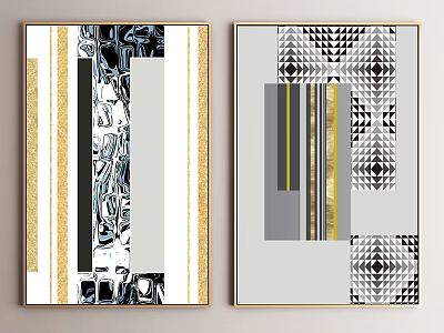 Modern abstract painting geometric gold foil decorative painting 3d model