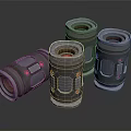 Four Black Cylindrical Metallic Weapon Cartridges With Red Small Lights 3d model