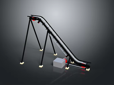 Sloped Track Equipment With Black Support Frame White Bases And Adjacent Cube Structure 3d model