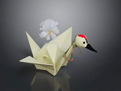 White Origami Swan Decoration With Decorative Floral Element On Back And Red Head 3d model