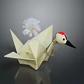 White Origami Swan Decoration With Decorative Floral Element On Back And Red Head