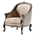 Classic Design Accent Chair With Carved Wooden Frame And Damask Pattern Fabric