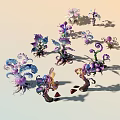 Colorful Artistic Plant Sculptures With Curled Leaves And Vibrant Details