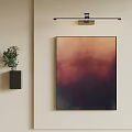 Abstract Painting With Black Frame Gradient Pink Purple Blue Hanging On Wall With Green Plant