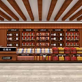Tobacco and Liquor Store Interior with Wooden Shelves and Wine Product Displays