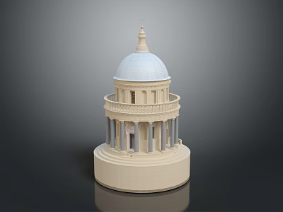Classic European Architecture Design With Blue Dome Columns Balcony And White Base 3d model