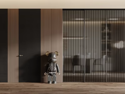 Modern Interior Space With Sleek Sliding Glass Doors And Wooden Flooring Design Elements 3d model