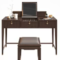 Elegant Wooden Dressing Table Interior with Mirror Stool and Decorative Drawers 3d model