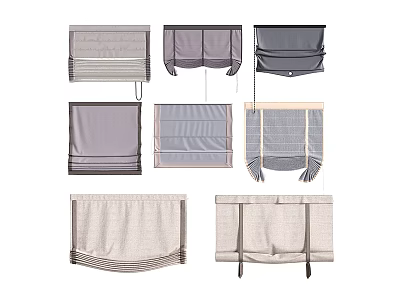New Chinese Style Cotton Lift Curtain Lifting Curtain Roman Curtain Buckle Wave Curtain 3d model