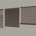 Wooden Window Blinds In Different Open Closed Positions Mounted On Wall 3d model