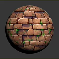Red Brick Sphere with Green Moss in Cracks Creating Unique Landscape View