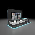 Modern Leisure Area Interior With White Chairs Blue Border And Picture Frames