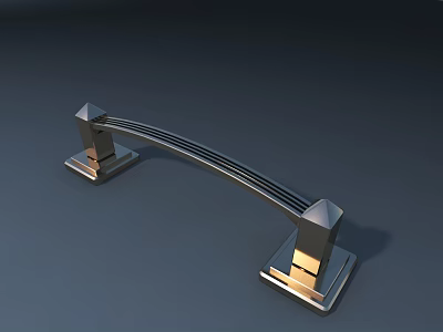 Modern Polished Metal Handle With Square Base And Curved Bar Design 3d model