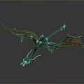 3D Rendered Dragon with Spread Wings Red Eyes Green Body Orange Wings on Gray Background