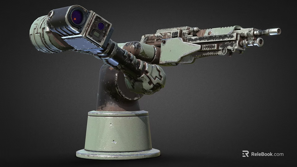 Industrial Robotic Arm With Mechanical Joints And Sensor On Green Base 3d model 