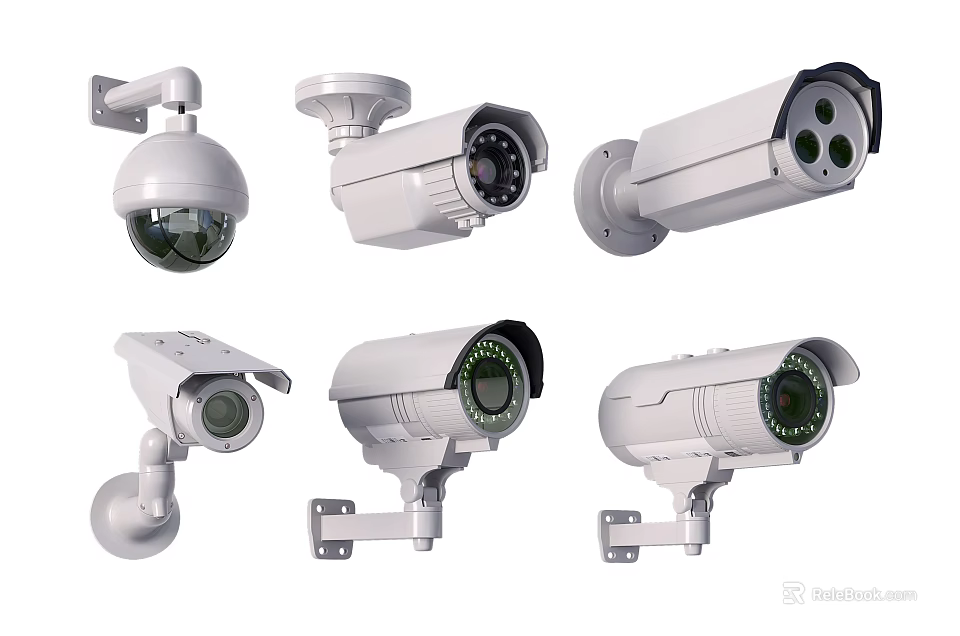 Different Types of Security Cameras Including Dome and Bullet Surveillance Devices 3d model 