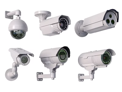 Different Types of Security Cameras Including Dome and Bullet Surveillance Devices 3d model