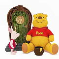 Winnie the Pooh Piglet Plush Dolls With Green Tree Door Golden Bee Emblem Honey Pot