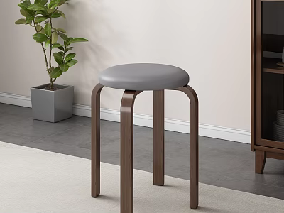 Modern Living Dining Room With Gray Stool Wooden Legs Potted Plant And Wooden Cabinet 3d model