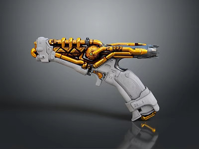 Futuristic Gun With Gold And Gray Mechanical Design And Sleek Structure 3d model Futuristic Gun With Gold And Gray Mechanical Design And Sleek Structure 3d model