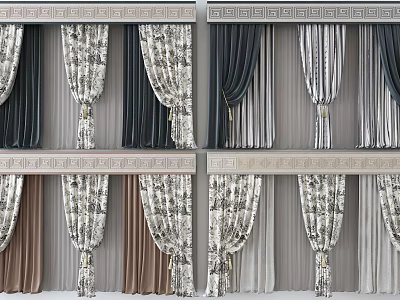 Stylish Curtains With Different Patterns Colors And Decorative Details For Home 3d model