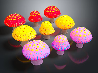 Colorful Mushroom Shaped Decorative Ornament Set With Polka Dot Patterns For Home Decor 3d model
