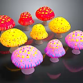 Colorful Mushroom Shaped Decorative Ornament Set With Polka Dot Patterns For Home Decor
