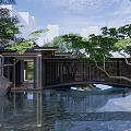Rockery Stones in Traditional Garden Landscape with Pond Pavilion Trees and Sky Reflection