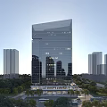 Modern High Rise Hotel Building With Reflective Glass Facade And Urban Greenery