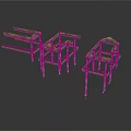 Modern Building Structural Framework With Pillars And Three Connected Skeleton Structures