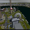 Aerial Planning of Modern Urban Landscape with River Iconic Buildings and Green Spaces